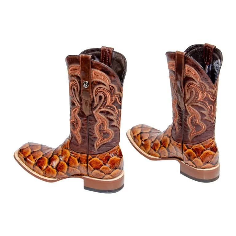 TANNER MARK MEN’S Monster Fish Cognac Print Western Boots