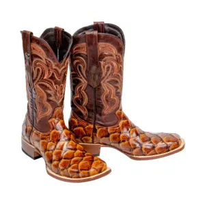 TANNER MARK MEN’S Monster Fish Cognac Print Western Boots