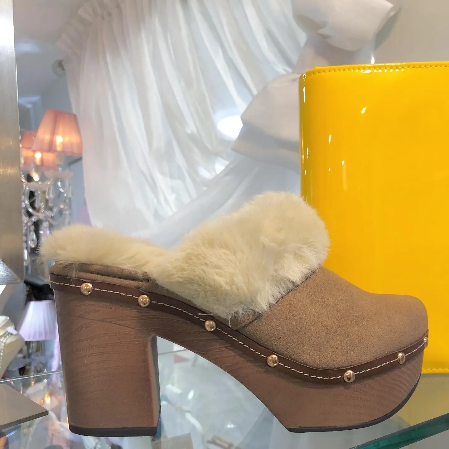 Taupe Fur Clogs