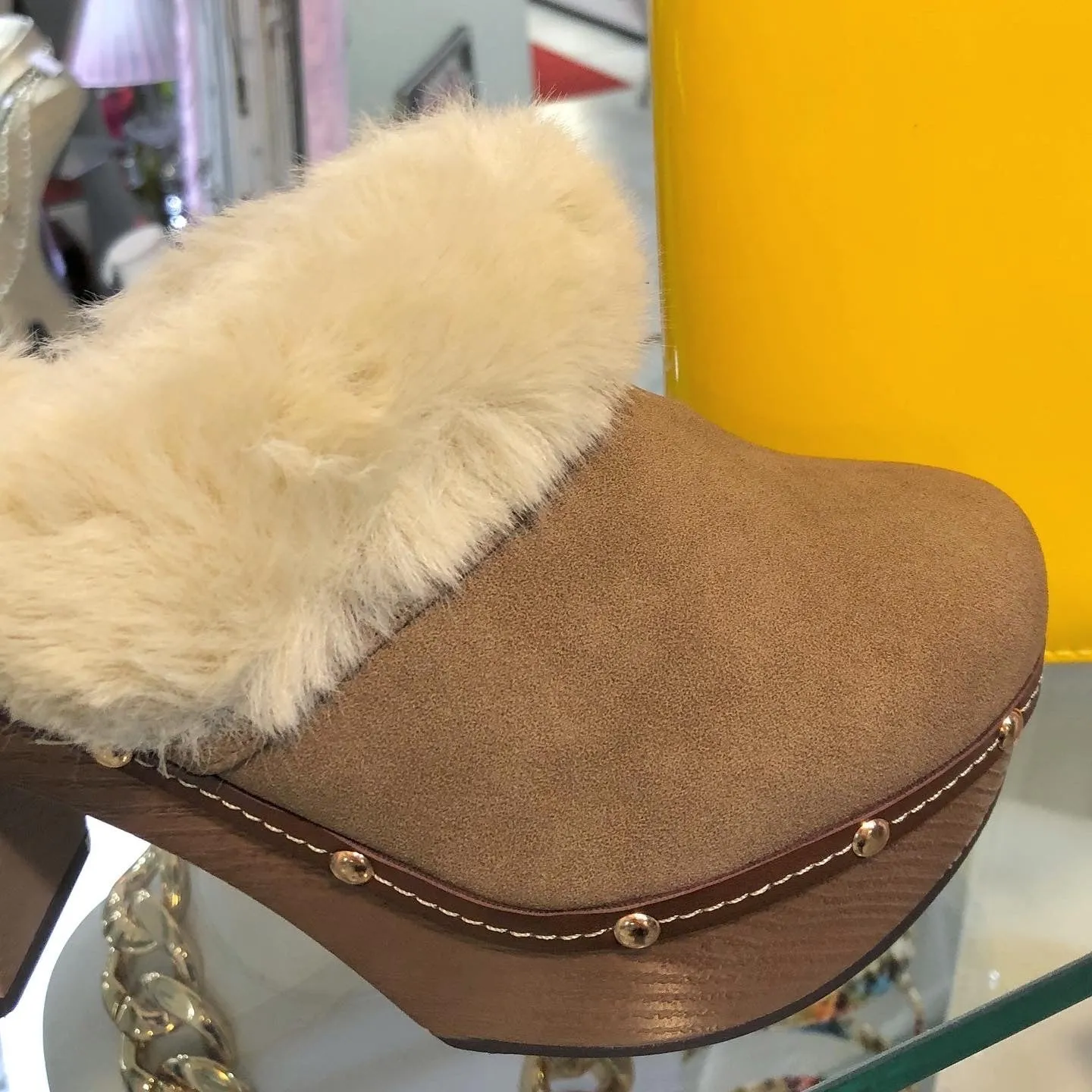 Taupe Fur Clogs