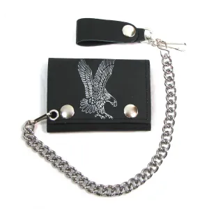 TC304-42S Tri-Fold Wallet w/ Chain- Silver Flying Eagle