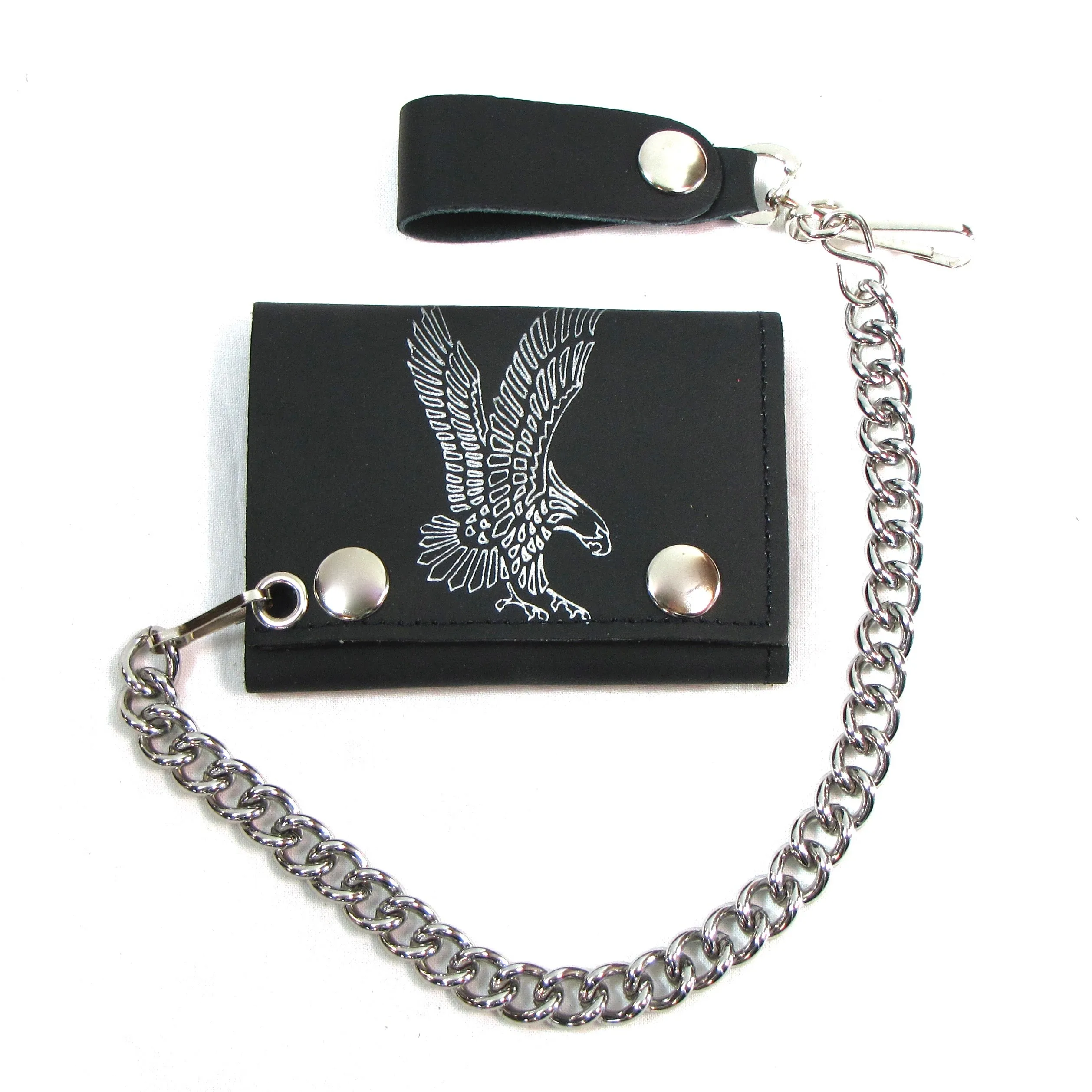 TC304-42S Tri-Fold Wallet w/ Chain- Silver Flying Eagle