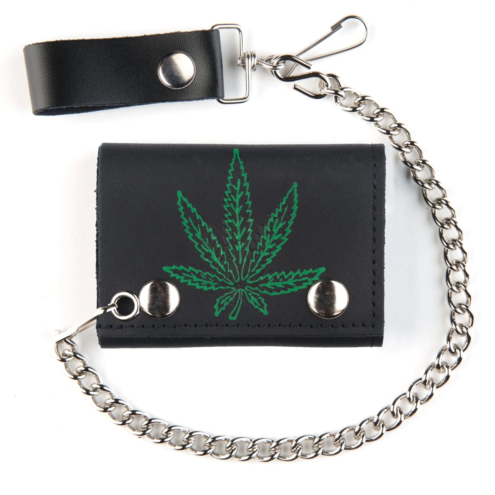 TC304-78  Tri-Fold Chain Wallet- Pot Leaf