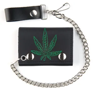 TC304-78  Tri-Fold Chain Wallet- Pot Leaf