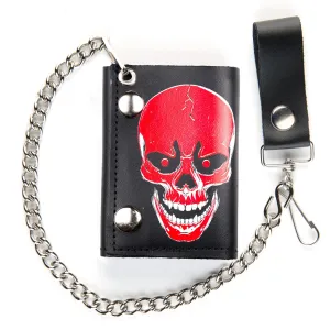 TC304C-228 Tri-Fold Wallet w/ Chain- Red Skull