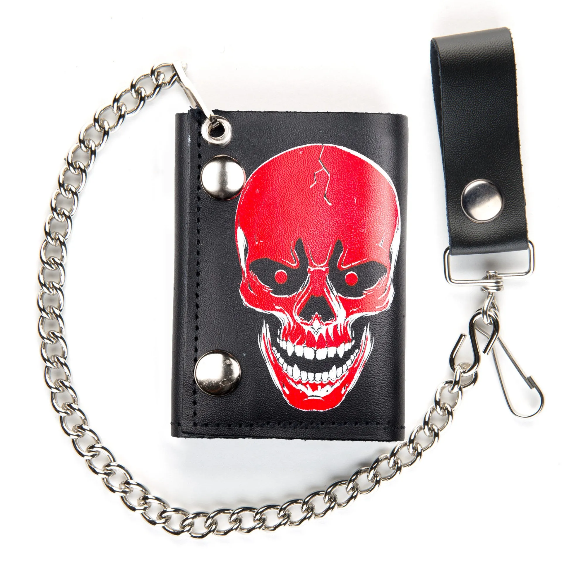 TC304C-228 Tri-Fold Wallet w/ Chain- Red Skull