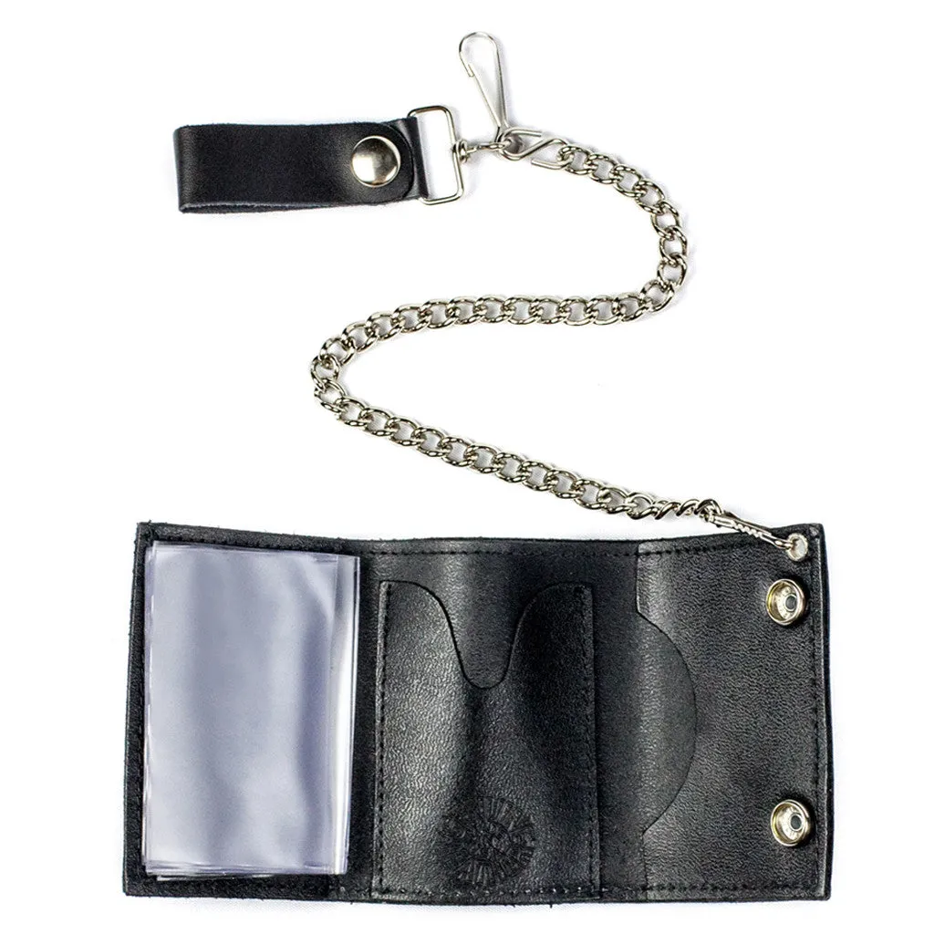 TC304CC-95  Tri-Fold Wallet w/ Chain- Flaming Skull w/ Arrow