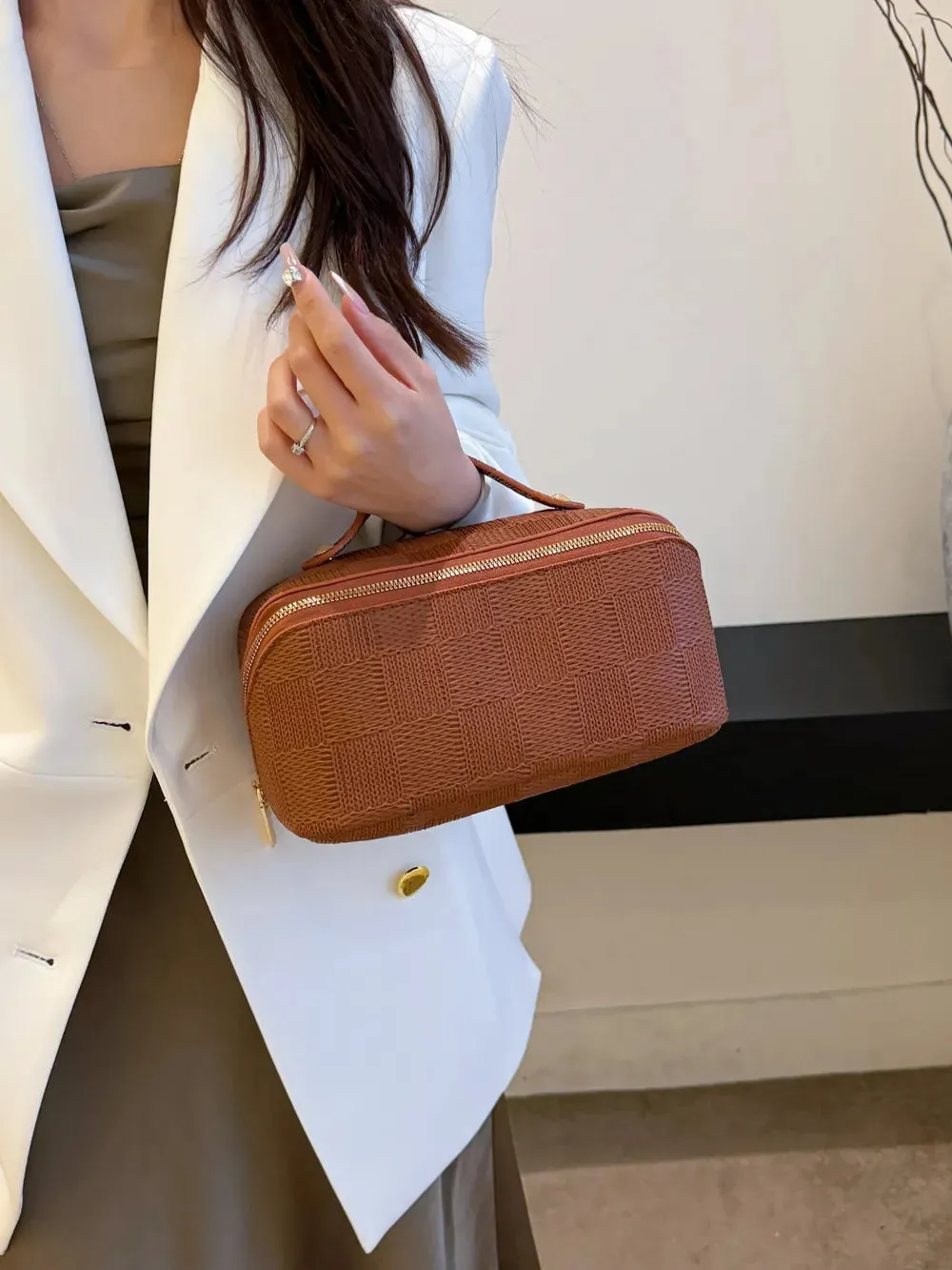 Texture PU Leather Cosmetic Bag
