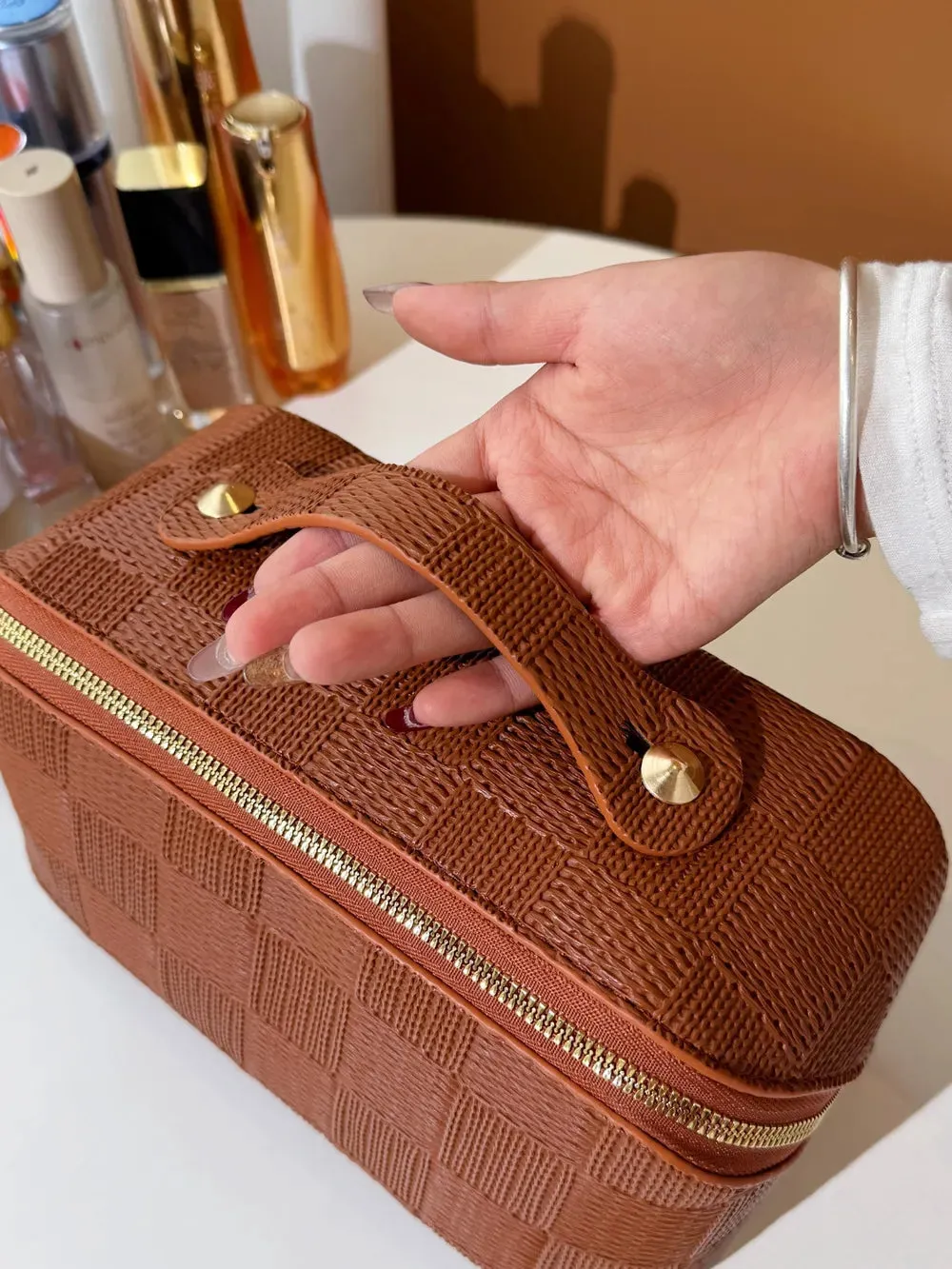 Texture PU Leather Cosmetic Bag
