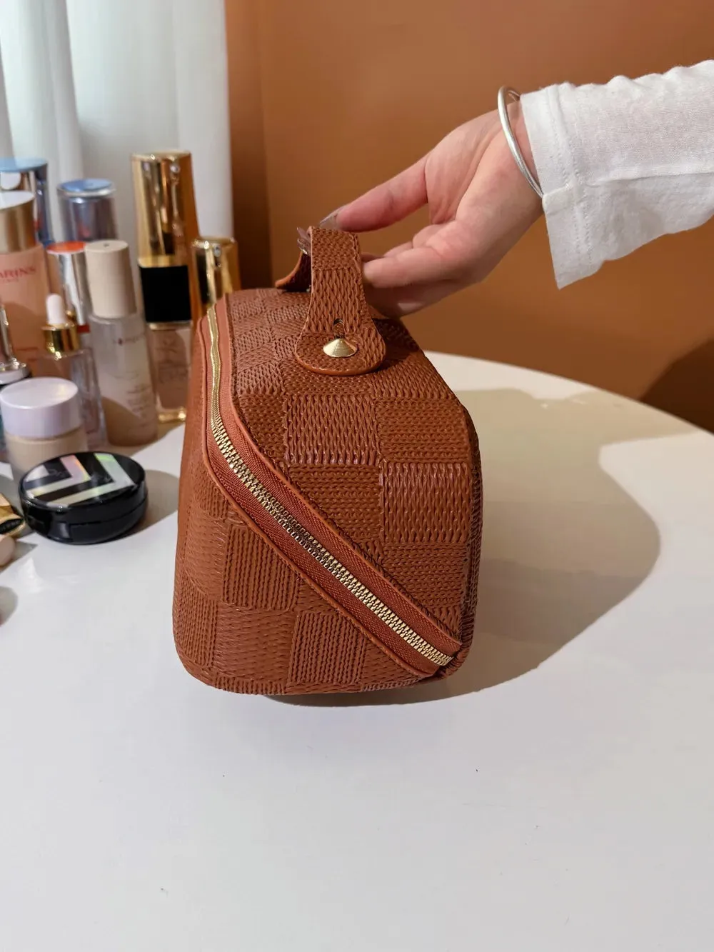 Texture PU Leather Cosmetic Bag