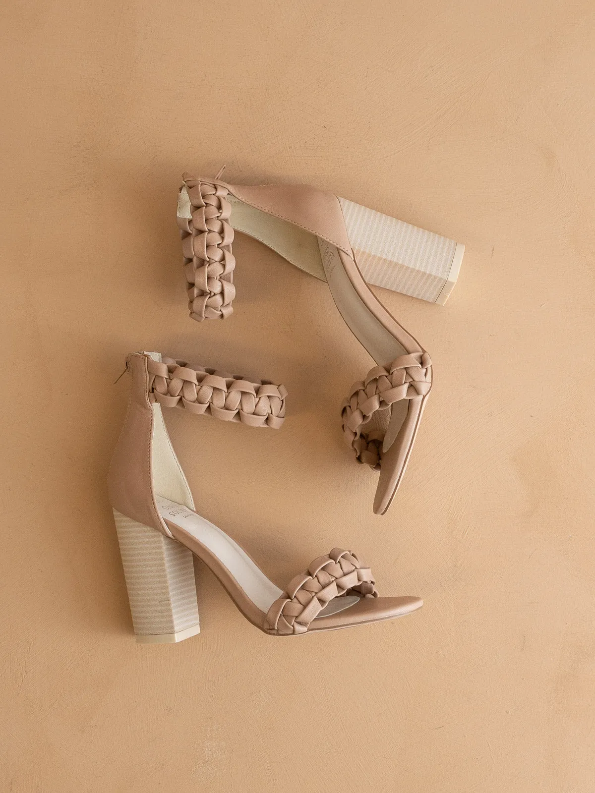 The Melody | Dusty Nude 
  Braided Two Band Block Heel