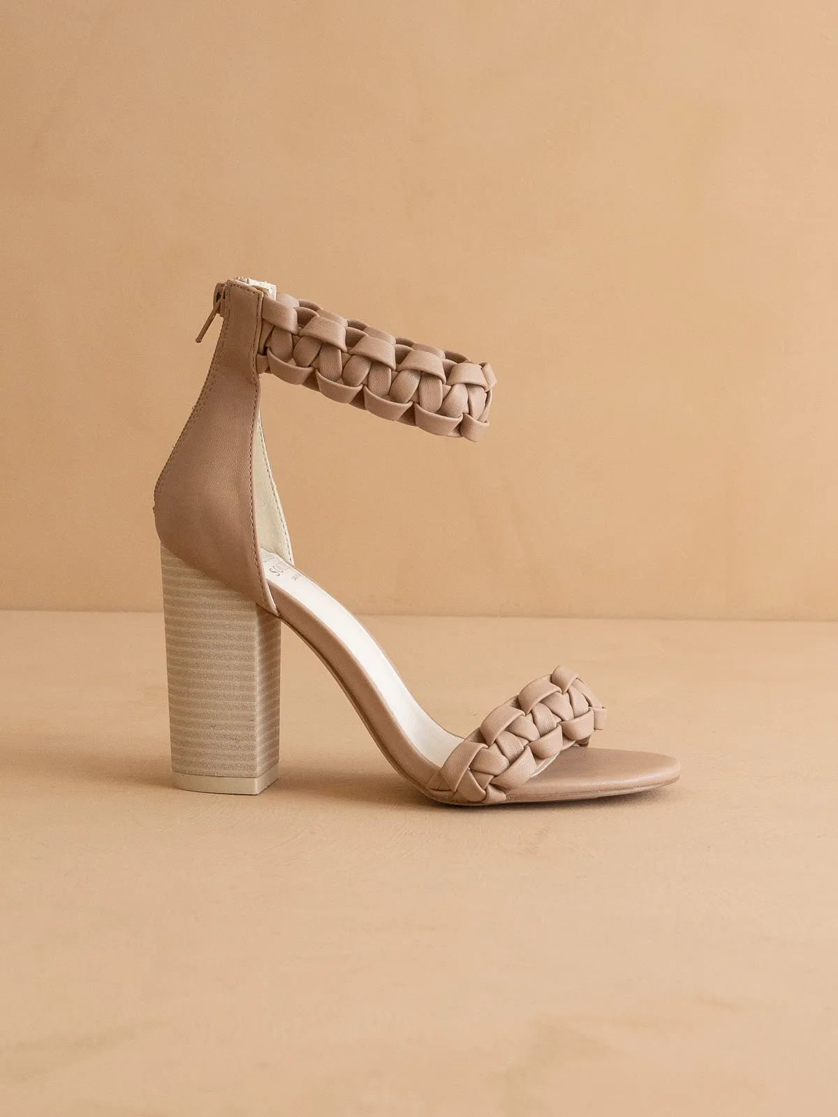 The Melody | Dusty Nude 
  Braided Two Band Block Heel
