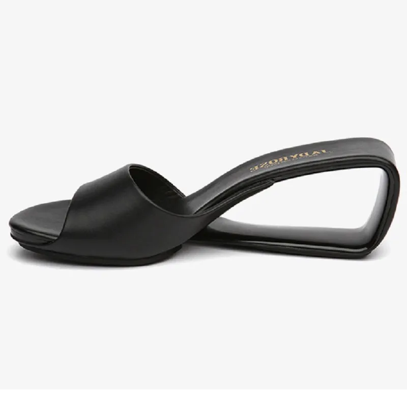 Thick High Heels Wedges Peep Toe Cutout Genuine Leather