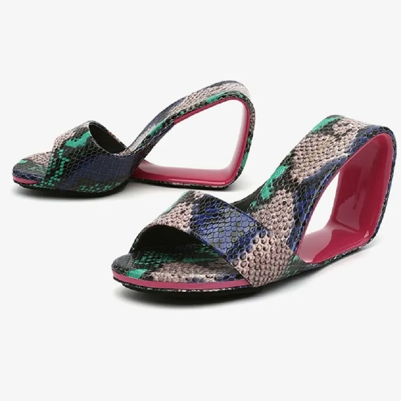 Thick High Heels Wedges Peep Toe Cutout Genuine Leather