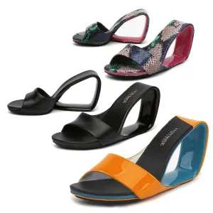 Thick High Heels Wedges Peep Toe Cutout Genuine Leather