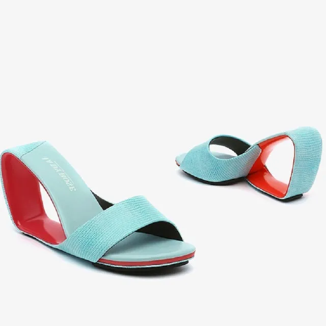 Thick High Heels Wedges Peep Toe Cutout Genuine Leather