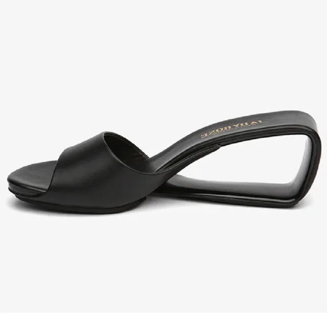 Thick High Heels Wedges Peep Toe Cutout Genuine Leather