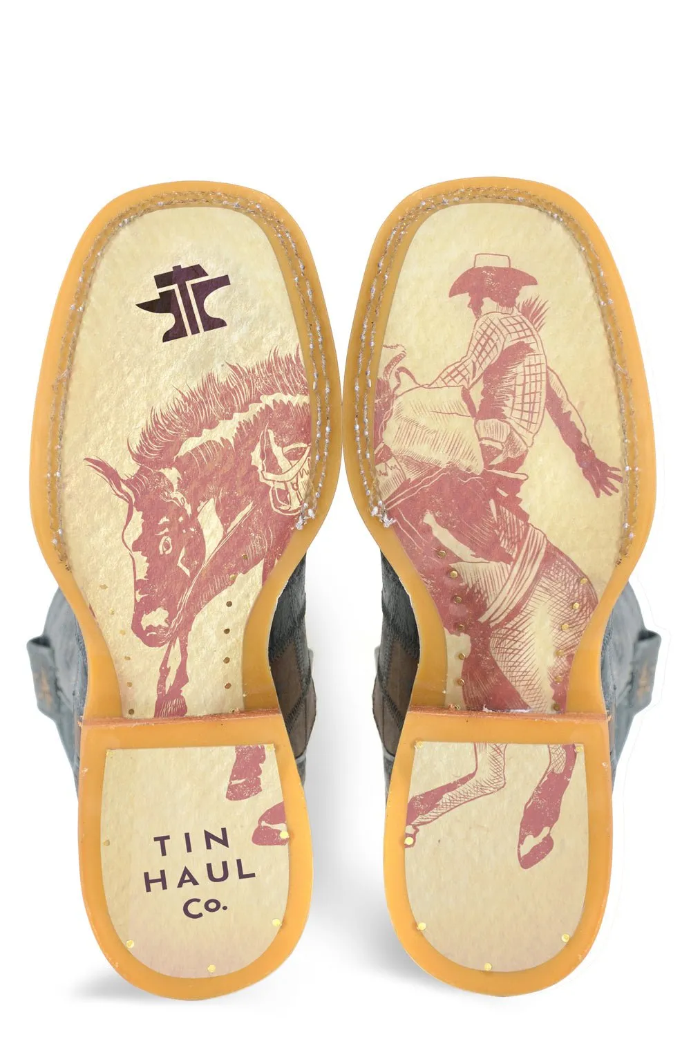 Tin Haul Mens Bricks And Stones Black/Brown Leather Ride Em Cowboy Boots