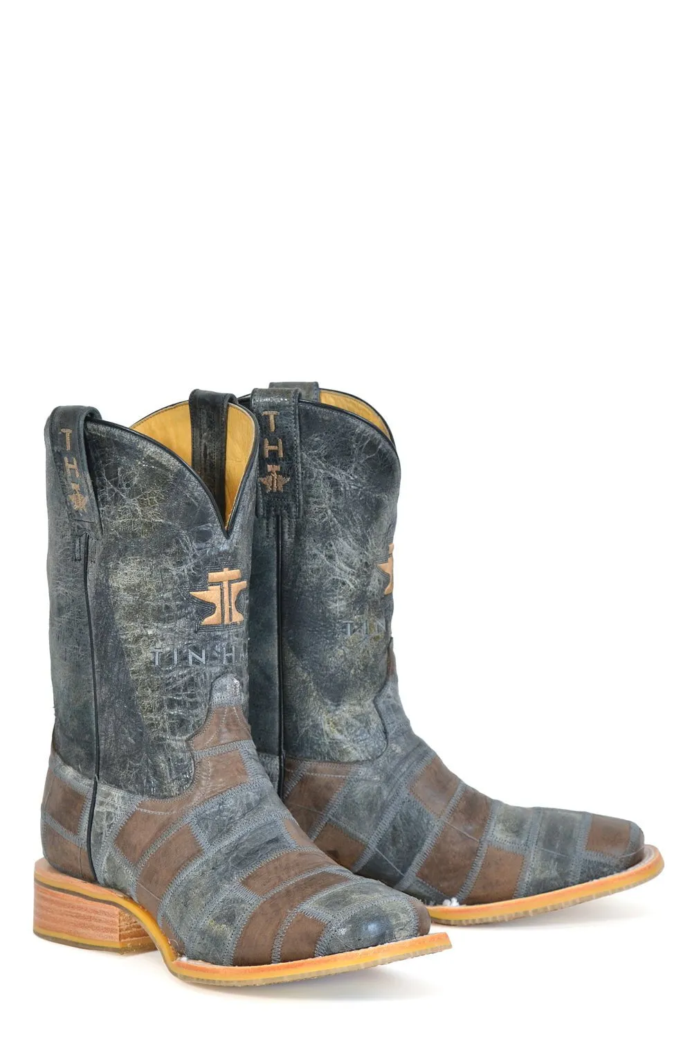 Tin Haul Mens Bricks And Stones Black/Brown Leather Ride Em Cowboy Boots