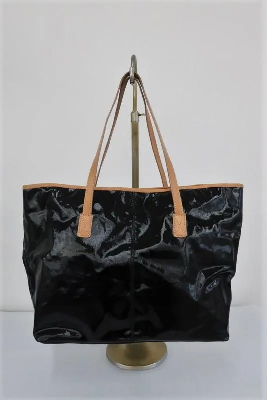 Tod's Toujours Media Tote Black Coated Canvas & Tan Leather Large Shoulder Bag