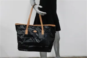 Tod's Toujours Media Tote Black Coated Canvas & Tan Leather Large Shoulder Bag