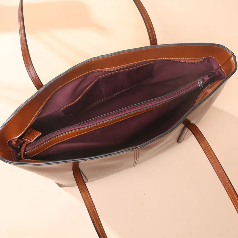 Top Grain Leather Tote Bag For Women Casual Large Shoulder Bag Simple Style Handbags Gift For Her