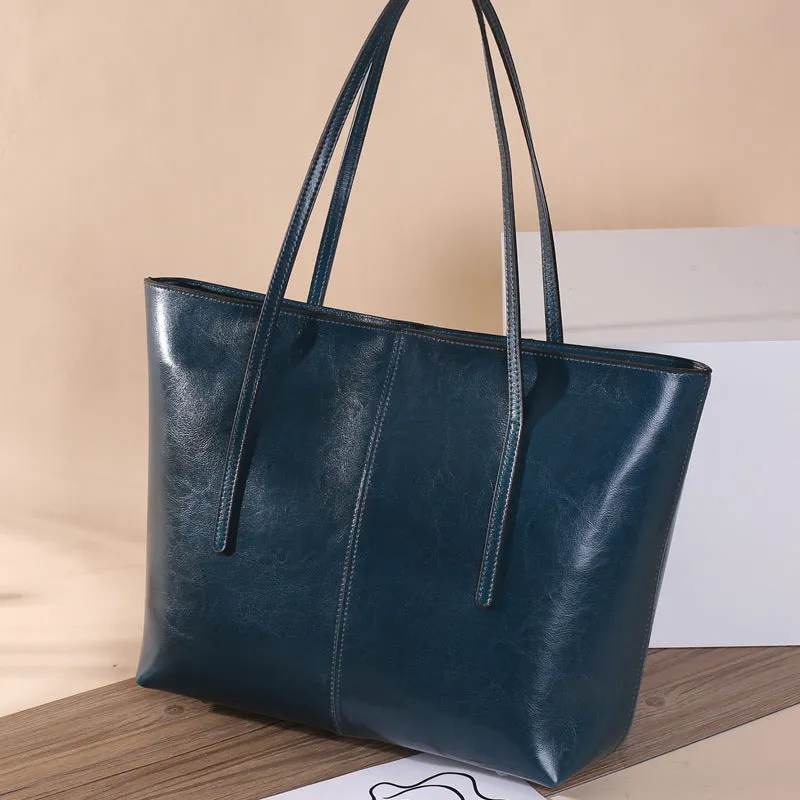 Top Grain Leather Tote Bag For Women Casual Large Shoulder Bag Simple Style Handbags Gift For Her
