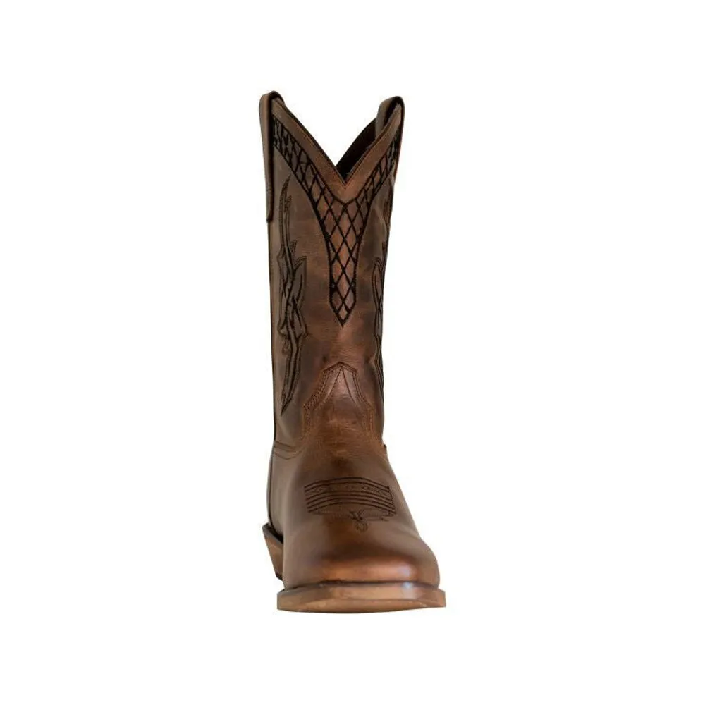 TuffRider Men’s Grand Canyon Leather Embroidered Wide Square Toe Western Boots