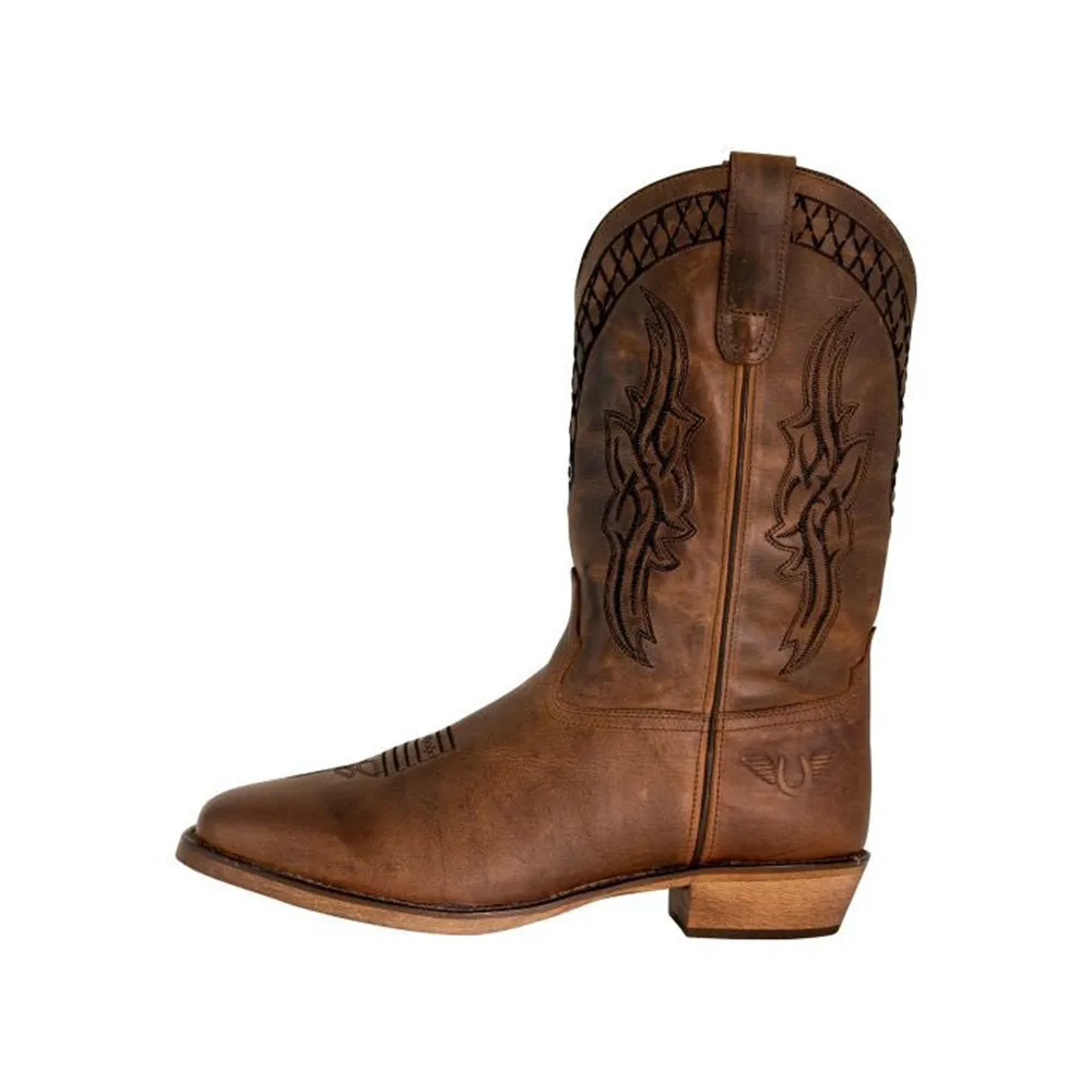 TuffRider Men’s Grand Canyon Leather Embroidered Wide Square Toe Western Boots