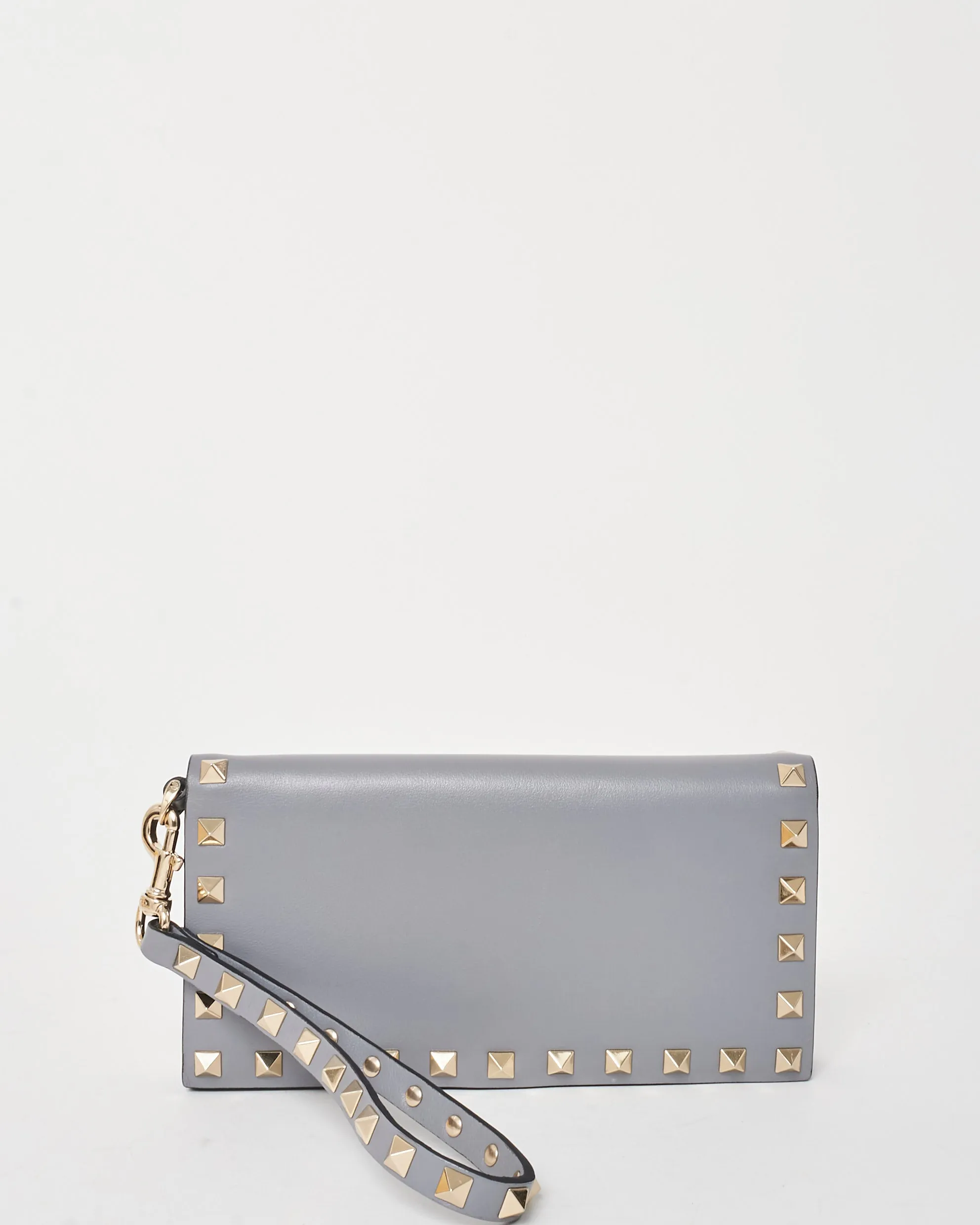 Valentino Grey Leather Rockstud Wristlet Wallet