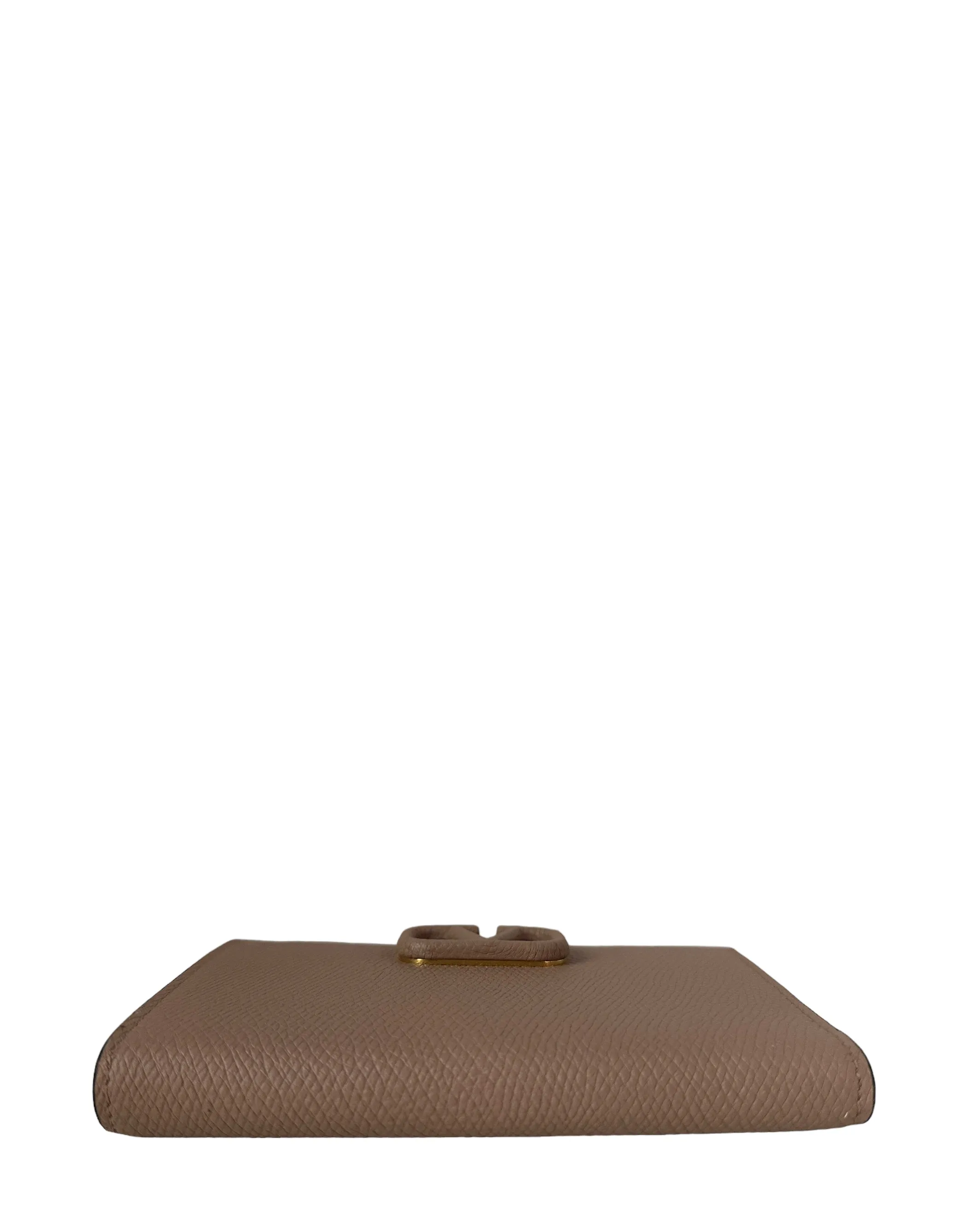 Valentino NEW Vlogo Rose Cannelle Signature Grainy Calfskin Cardholder Wallet