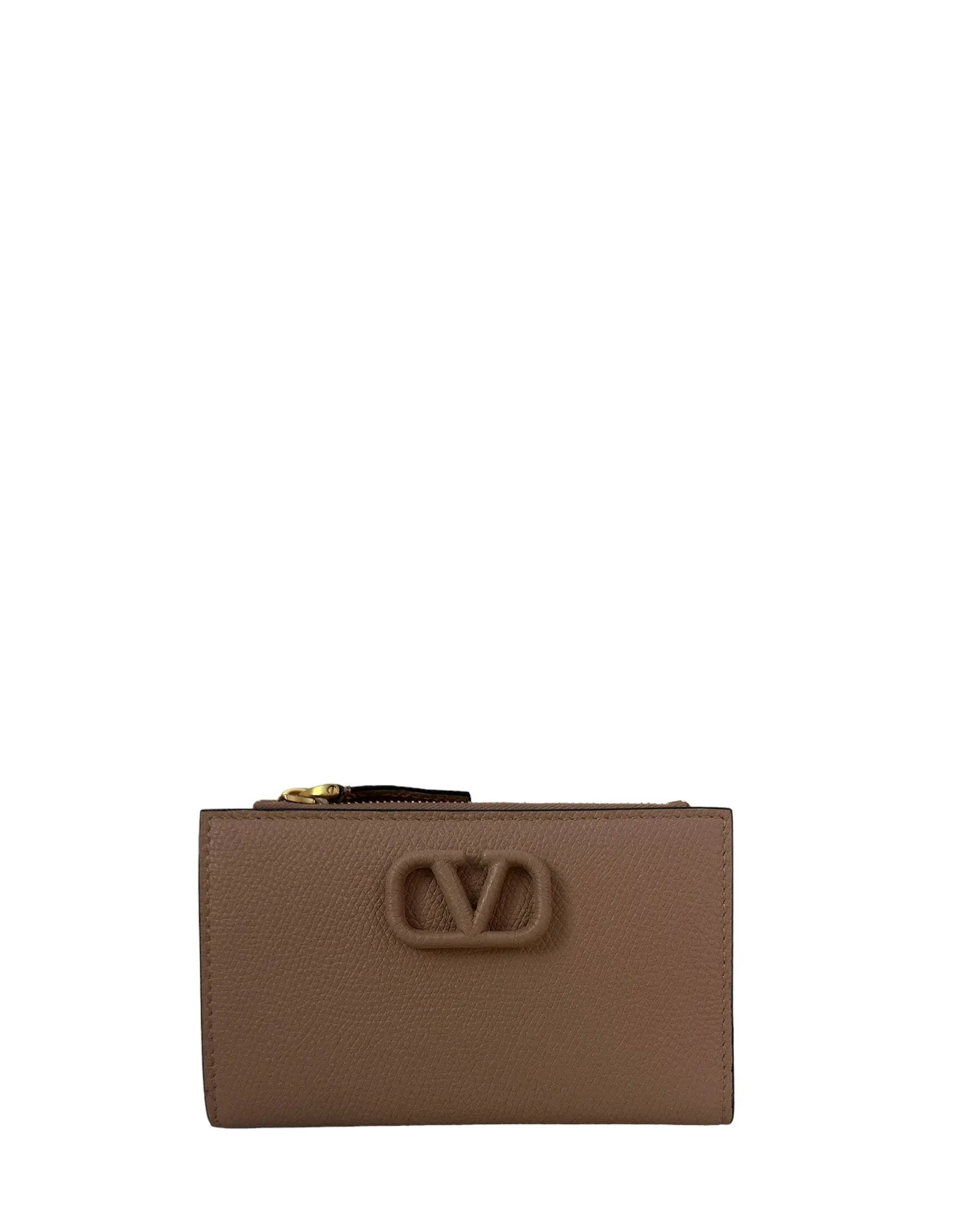 Valentino NEW Vlogo Rose Cannelle Signature Grainy Calfskin Cardholder Wallet
