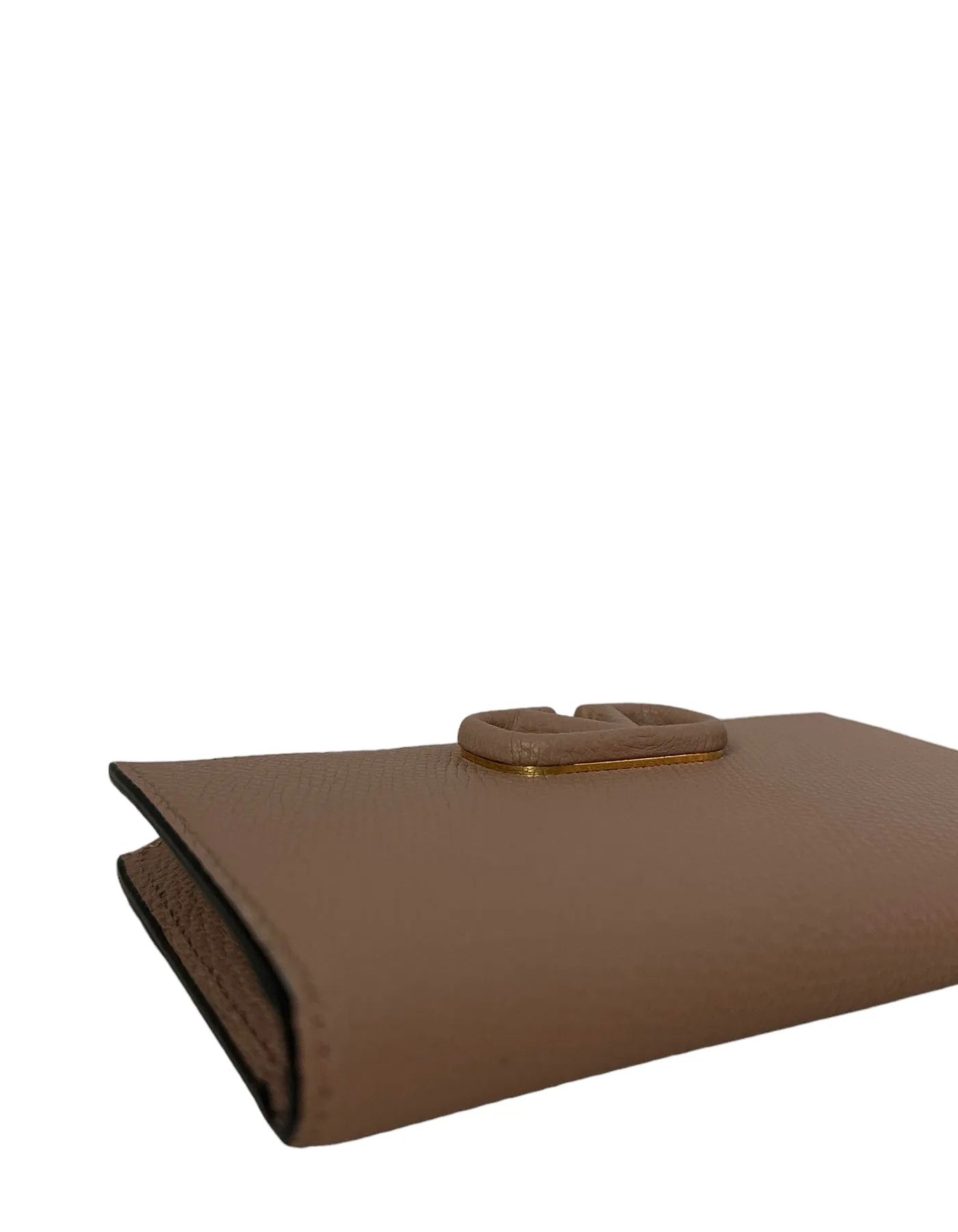 Valentino NEW Vlogo Rose Cannelle Signature Grainy Calfskin Cardholder Wallet