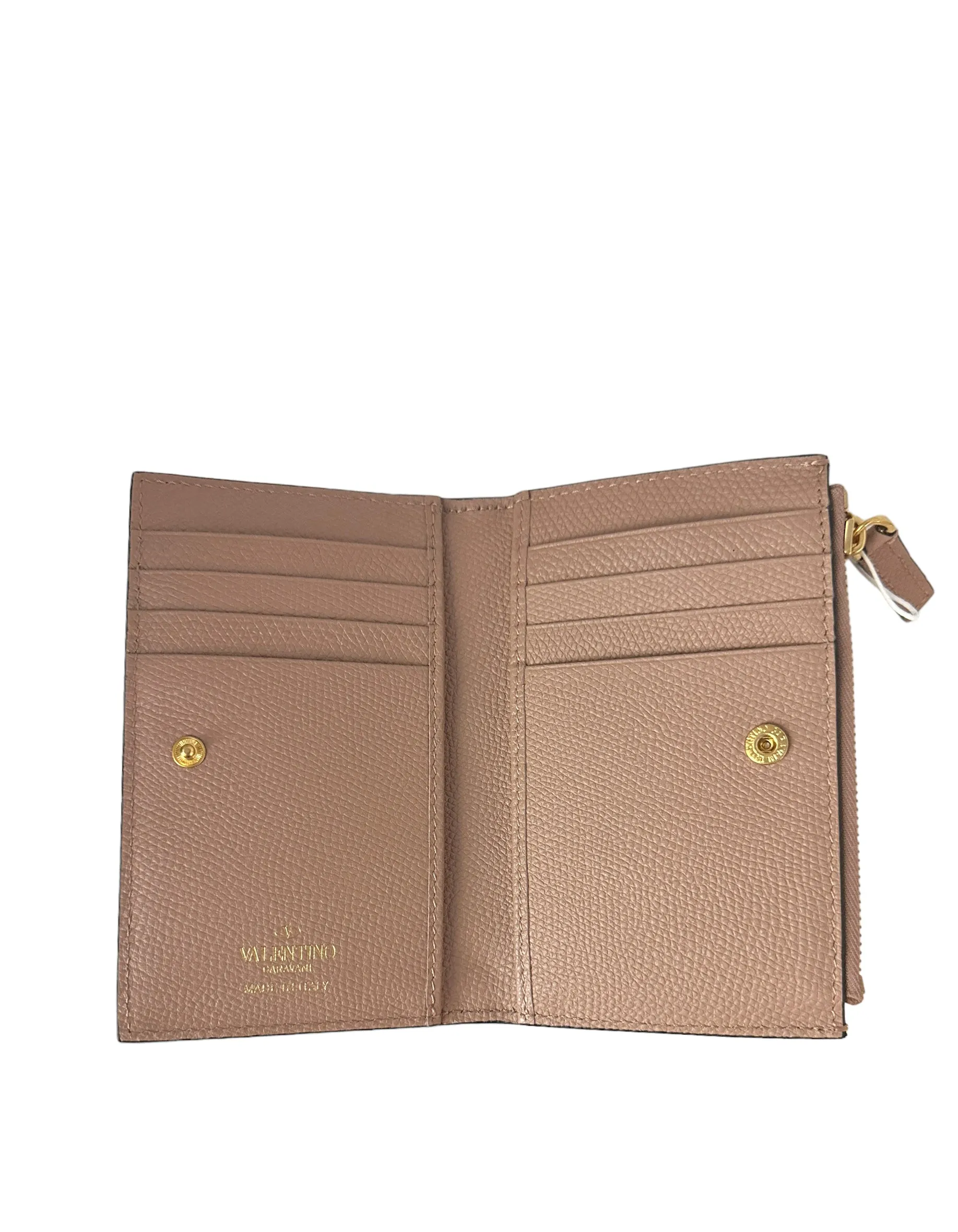 Valentino NEW Vlogo Rose Cannelle Signature Grainy Calfskin Cardholder Wallet