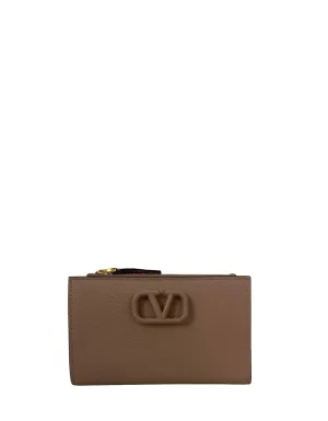 Valentino NEW Vlogo Rose Cannelle Signature Grainy Calfskin Cardholder Wallet