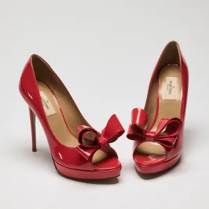 Valentino Red Patent Leather Bow Pumps Size 39.5