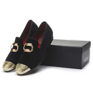 Velvet Shoes With Metal Toe and Embroidery Men's Flats Shoes