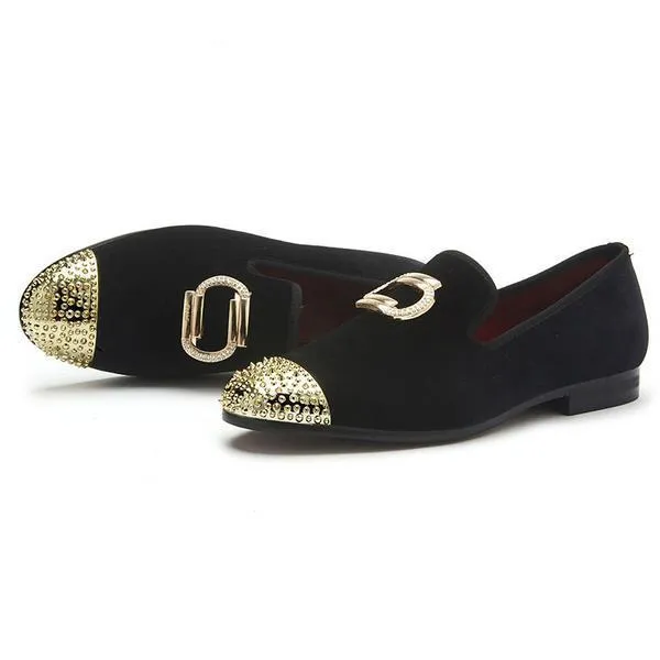 Velvet Shoes With Metal Toe and Embroidery Men's Flats Shoes