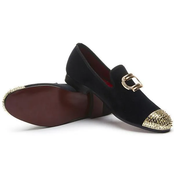 Velvet Shoes With Metal Toe and Embroidery Men's Flats Shoes
