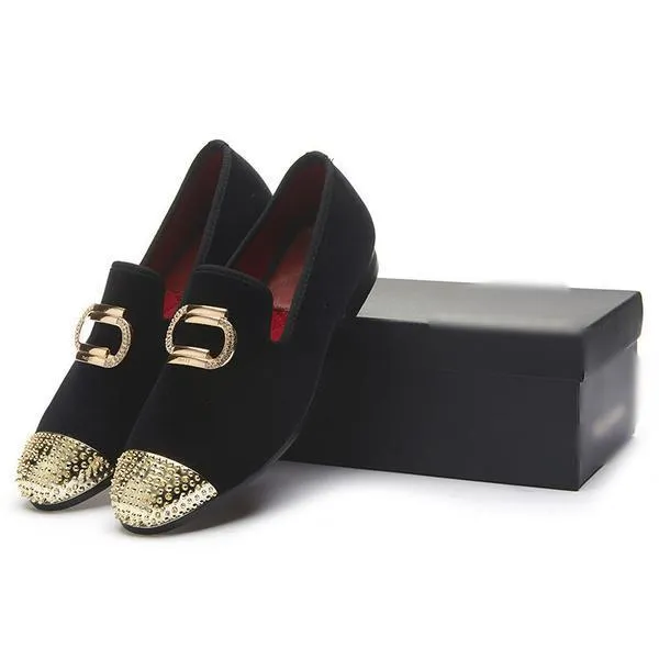 Velvet Shoes With Metal Toe and Embroidery Men's Flats Shoes