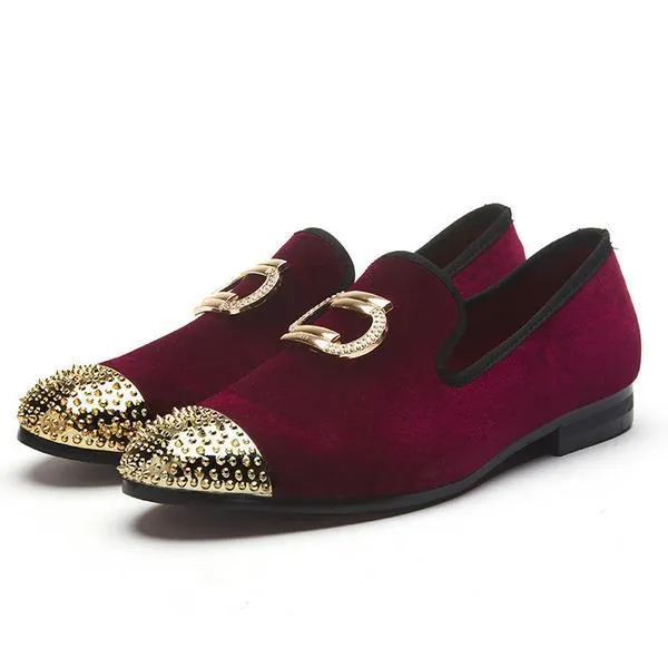 Velvet Shoes With Metal Toe and Embroidery Men's Flats Shoes