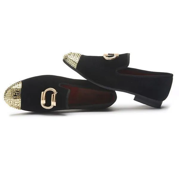 Velvet Shoes With Metal Toe and Embroidery Men's Flats Shoes