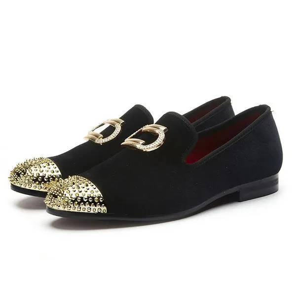 Velvet Shoes With Metal Toe and Embroidery Men's Flats Shoes