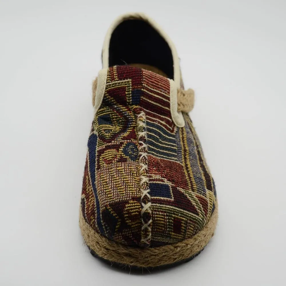 Veowalk Brown Cotton Embroidered Women Casual Linen Loafers