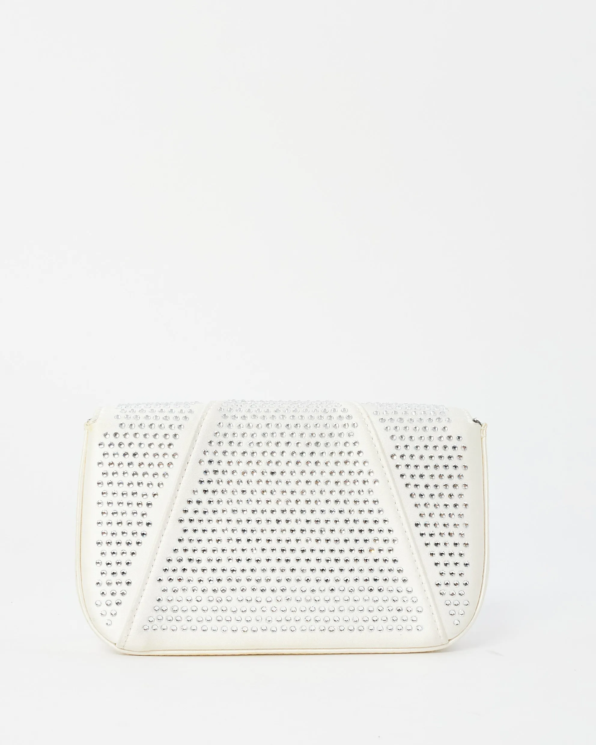 Versace White Satin Rhinestone Virtus Crossbody Bag