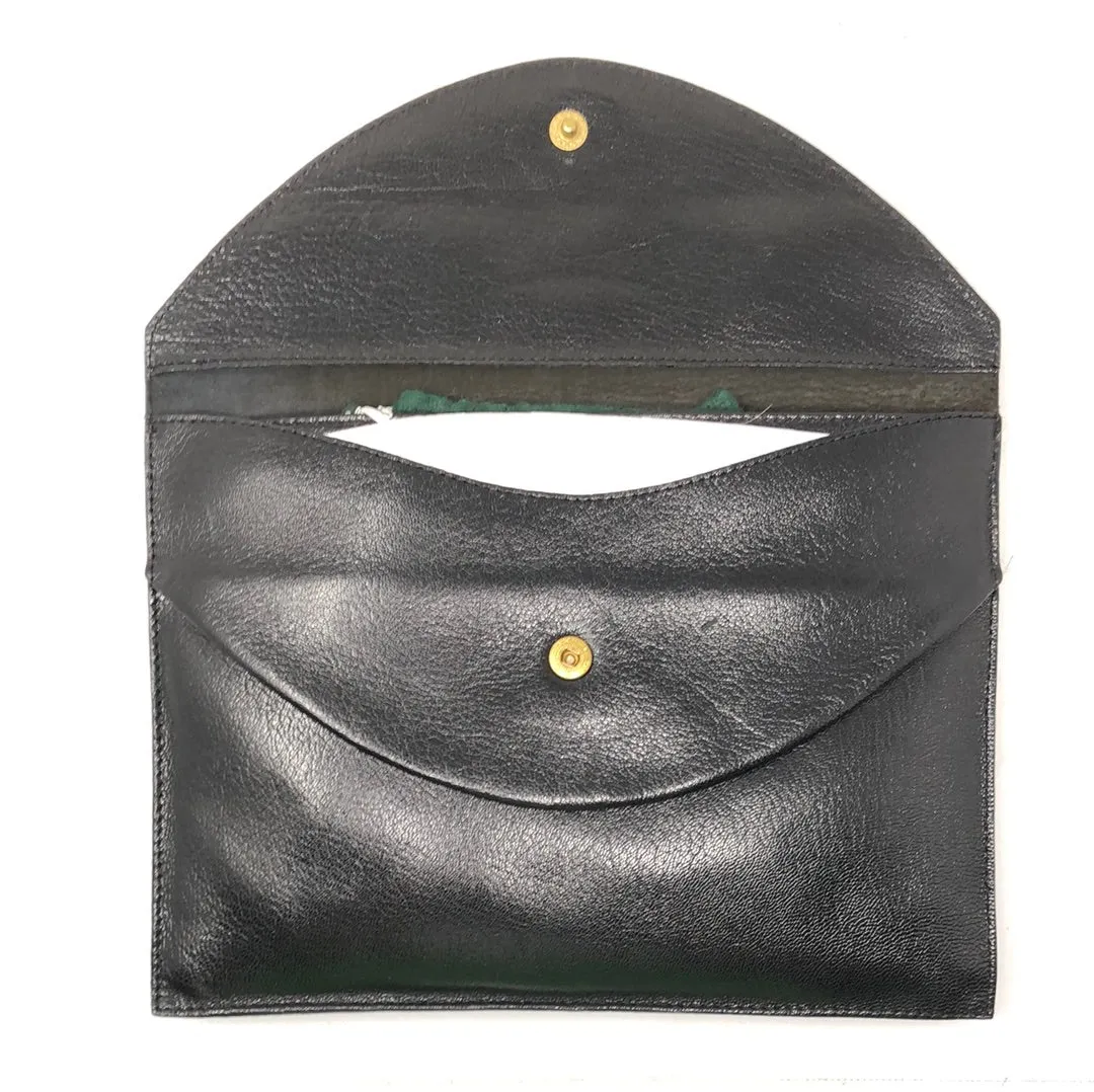 Vintage: Labagagerie black leather rounded flap clutch