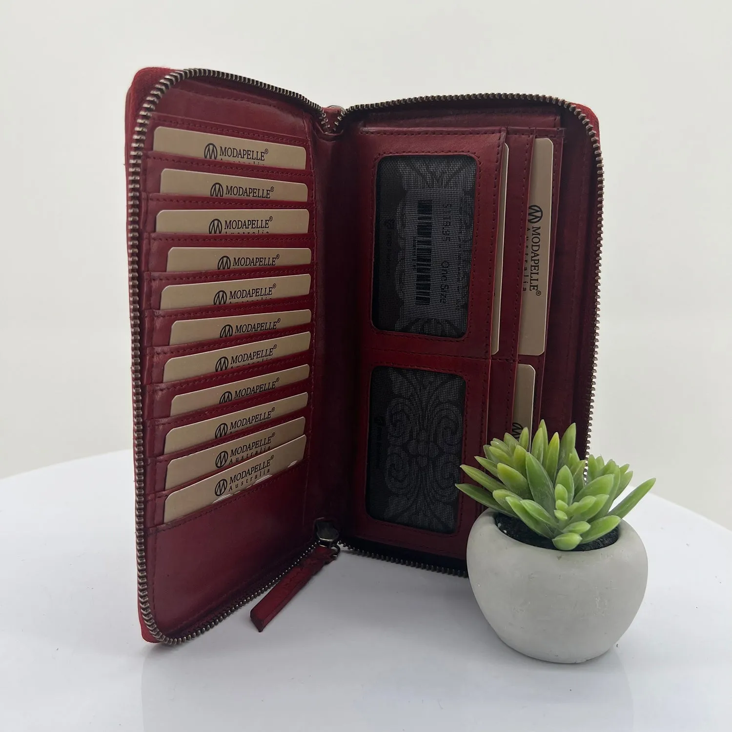 Vintage Leather Large Ladies Wallet - Red - ML45