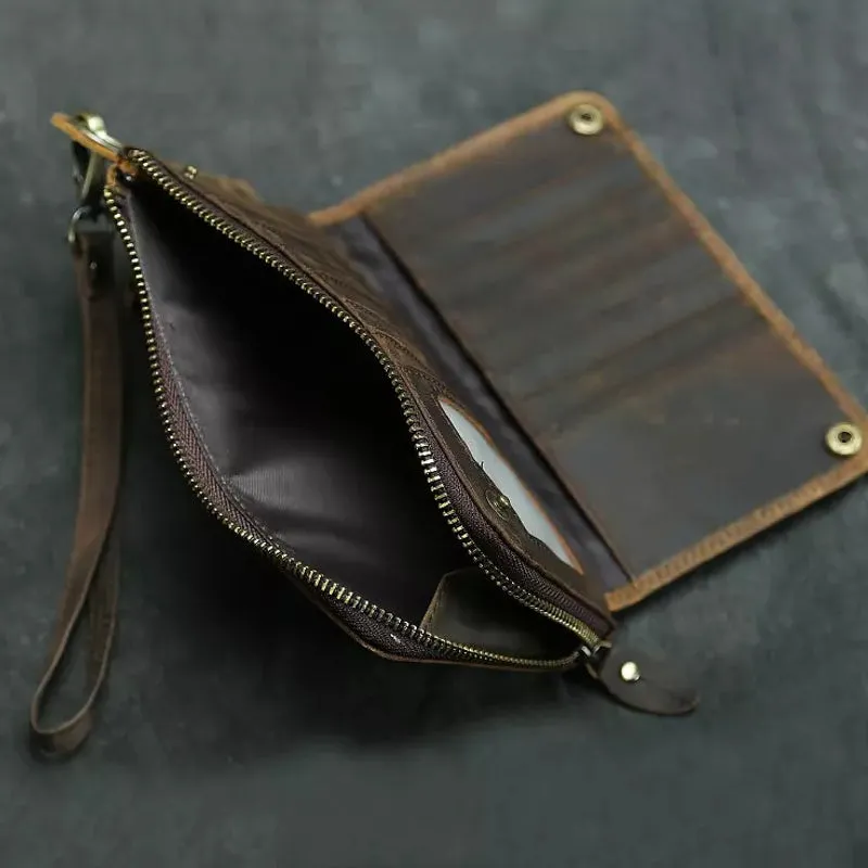 Vintage Long Wallets Genuine Leather Wallet Zipper Coin Pocket