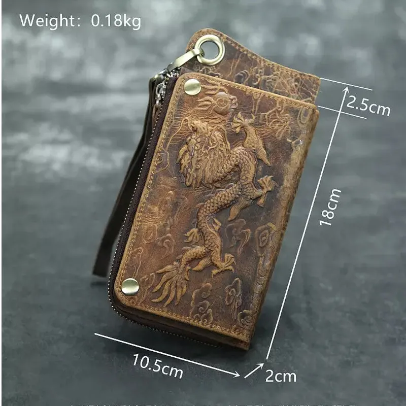 Vintage Long Wallets Genuine Leather Wallet Zipper Coin Pocket