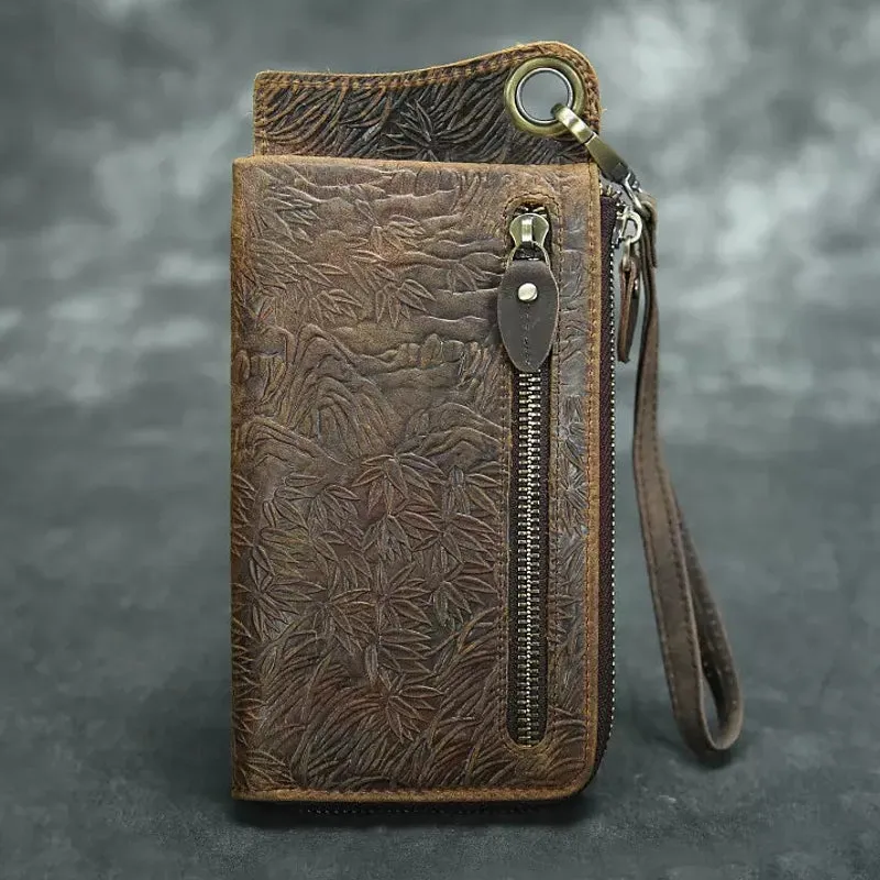 Vintage Long Wallets Genuine Leather Wallet Zipper Coin Pocket